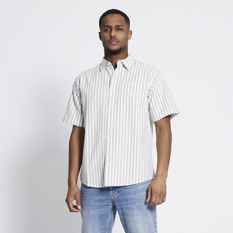 Short sleeve linen blend shirt "Isak Stripe" Light Green